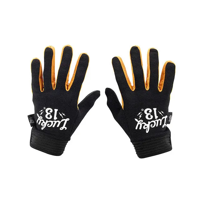 Lucky 13 Shocker Leather & Textile Gloves Black / Yellow  - FREE UK Shipping, FREE 365 Day Returns | Moto Central