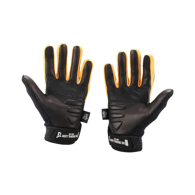 Lucky 13 Shocker Leather & Textile Gloves Black / Yellow  - FREE UK Shipping, FREE 365 Day Returns | Moto Central