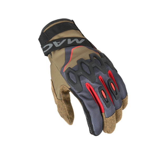 Macna Zairon 2.0 Short Textile Gloves Taupe / Black / Red - FREE UK Shipping, FREE 365 Day Returns | Moto Central