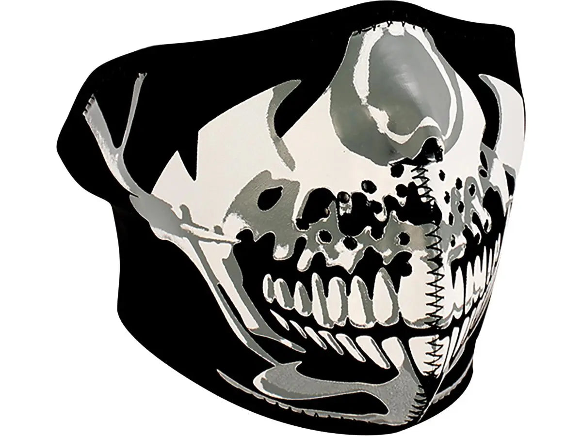 Zan Headgear Neoprene Half Mask Chrome Skull  - FREE UK Shipping, FREE 365 Day Returns | Moto Central