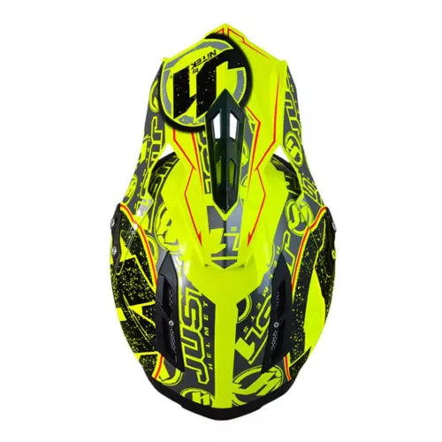 Just1 J12 Carbon MX Helmet Stamp Fluo Yellow  - FREE UK Delivery - Moto Central