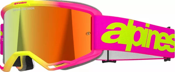 Alpinestars Vision 5 Wordmark Goggles Pink / Yellow / Mirror Red - FREE UK Shipping, FREE 365 Day Returns | Moto Central