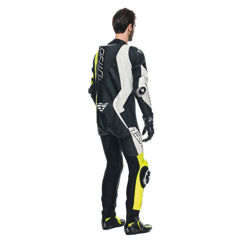 Dainese Audax D-Zip One Piece Perforated Leather Suit Black / Fluo Yellow / White