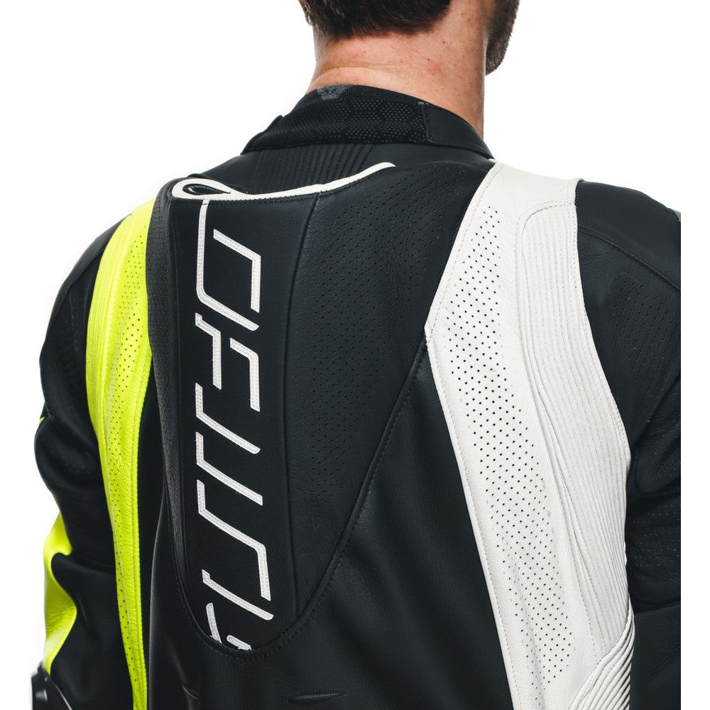 Dainese Audax D-Zip One Piece Perforated Leather Suit Black / Fluo Yellow / White