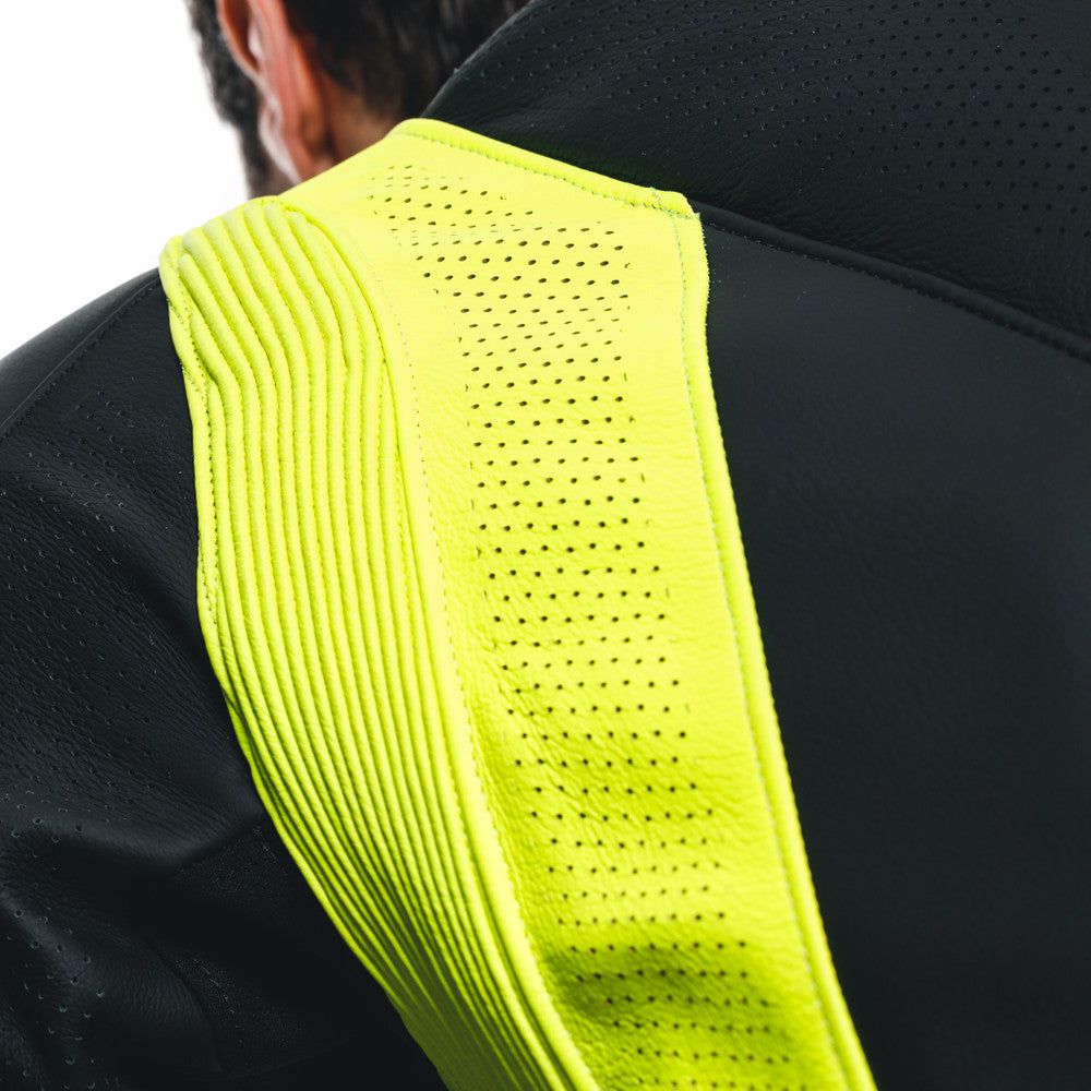 Dainese Audax D-Zip One Piece Perforated Leather Suit Black / Fluo Yellow / White