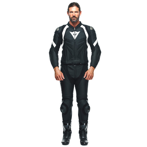 Dainese Avro 4 Two Piece Leather Suit Matt Black / Matt Black / White