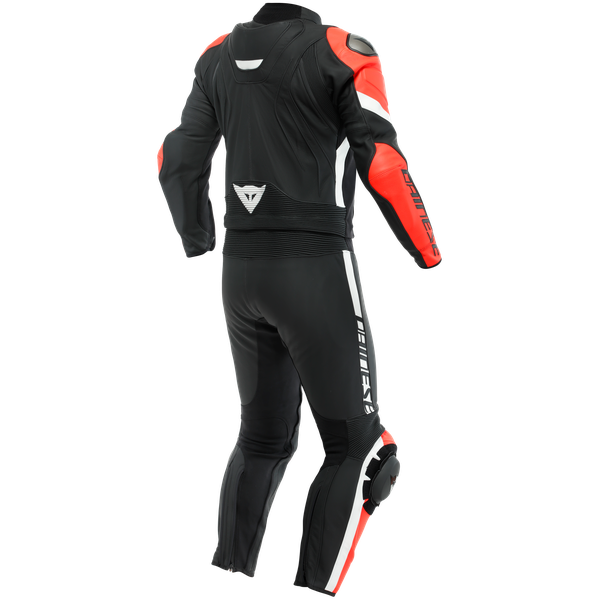 Dainese Avro 4 Two Piece Leather Suit Matt Black / Fluo Red / White