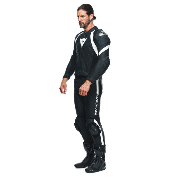 Dainese Avro 4 S/T Two Piece Leather Suit Matt Black / Matt Black / White