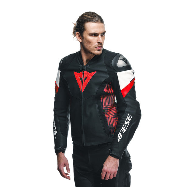 Dainese Avro 5 Leather Jacket Black / Lava Red / White