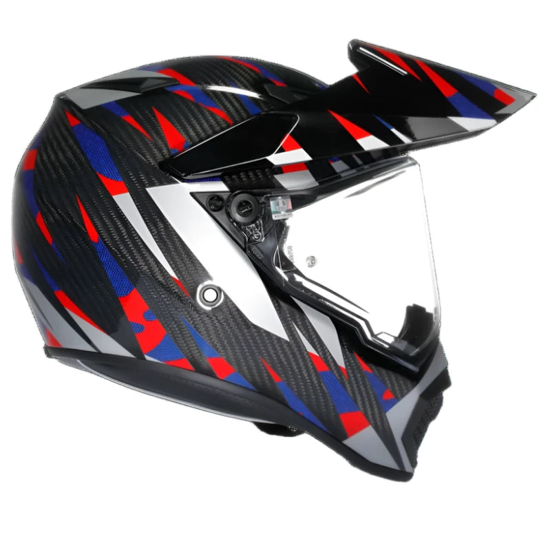 AGV AX9 Steppa Full Face Helmet Carbon / Red / Blue - FREE UK Shipping, FREE 365 Day Returns | Moto Central