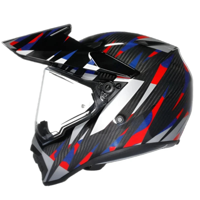 AGV AX9 Steppa Full Face Helmet Carbon / Red / Blue - FREE UK Shipping, FREE 365 Day Returns | Moto Central