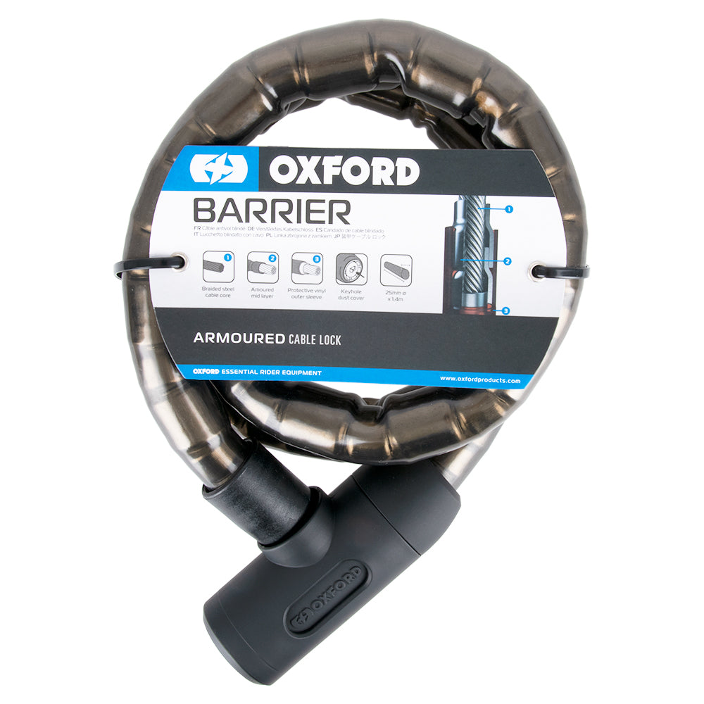 Oxford Barrier Armoured Cable Lock Smoke - 1.4m x 25mm