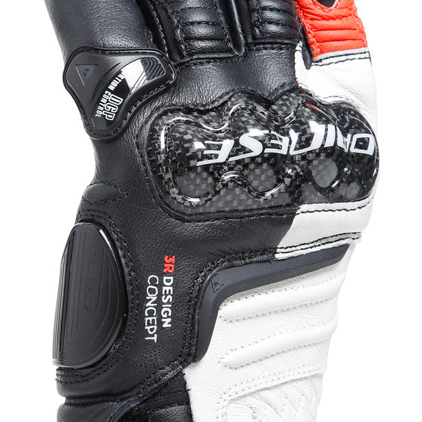 Dainese Carbon 4 Ladies Long Leather Gloves Black / White / Fluo Red