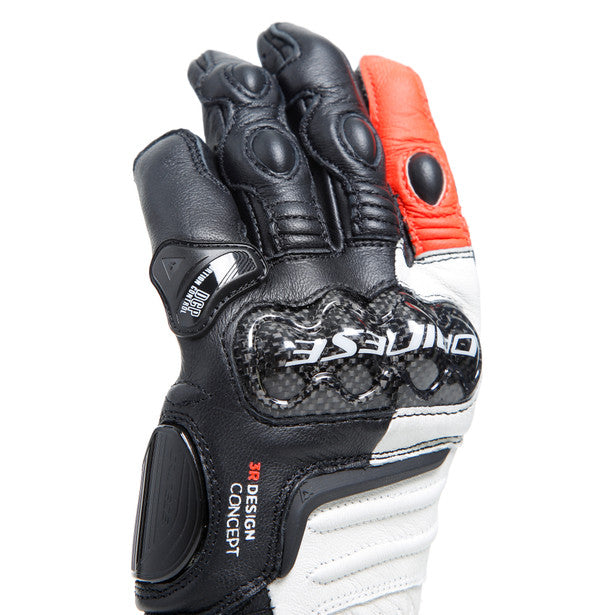 Dainese Carbon 4 Ladies Long Leather Gloves Black / White / Fluo Red