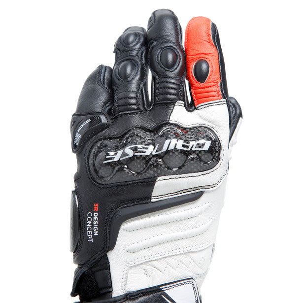 Dainese Carbon 4 Ladies Long Leather Gloves Black / White / Fluo Red