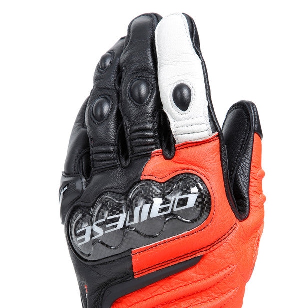 Dainese Carbon 4 Long Leather Gloves Black / Fluo Red / White