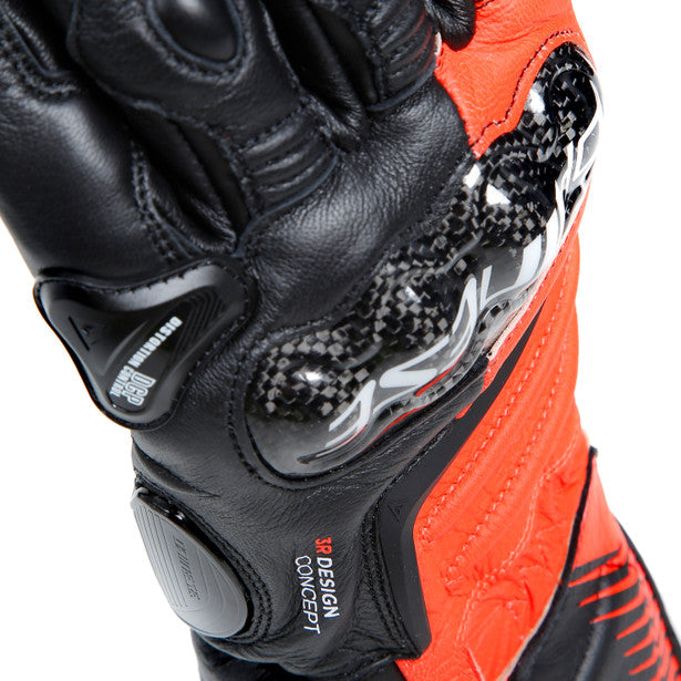 Dainese Carbon 4 Long Leather Gloves Black / Fluo Red / White