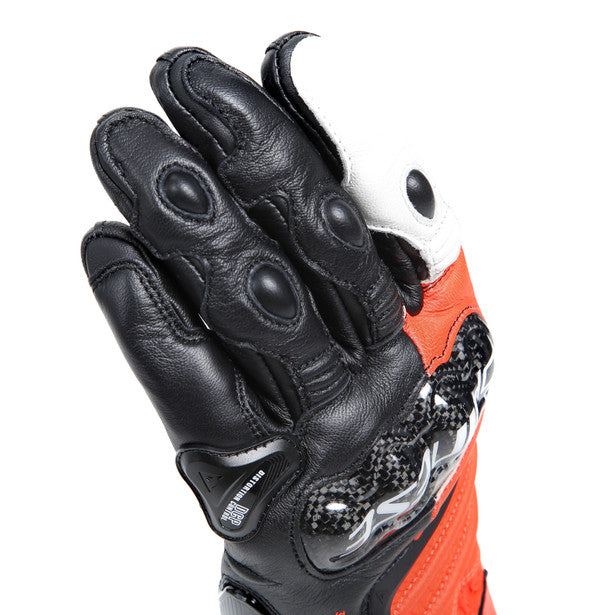 Dainese Carbon 4 Long Leather Gloves Black / Fluo Red / White