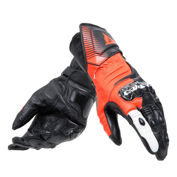 Dainese Carbon 4 Long Leather Gloves Black / Fluo Red / White