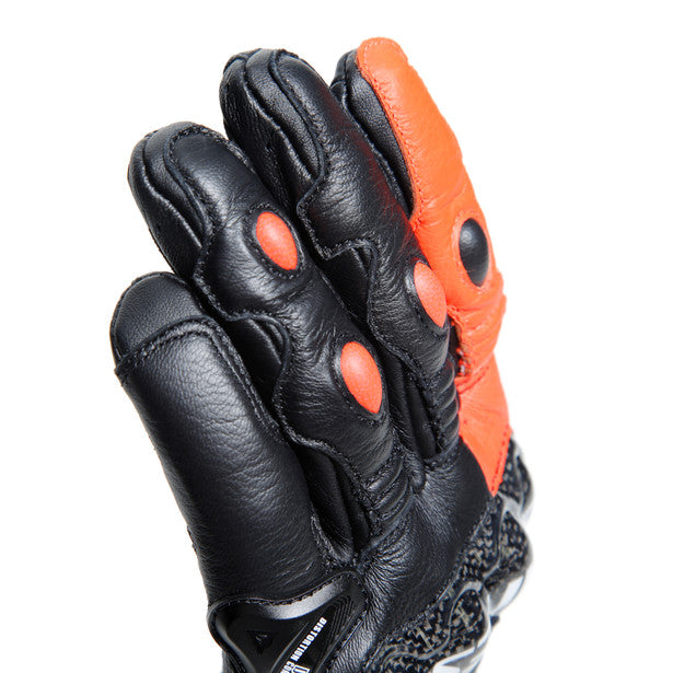 Dainese Carbon 4 Short Leather Gloves Black / Fluo Red