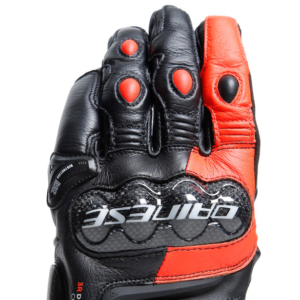 Dainese Carbon 4 Short Leather Gloves Black / Fluo Red