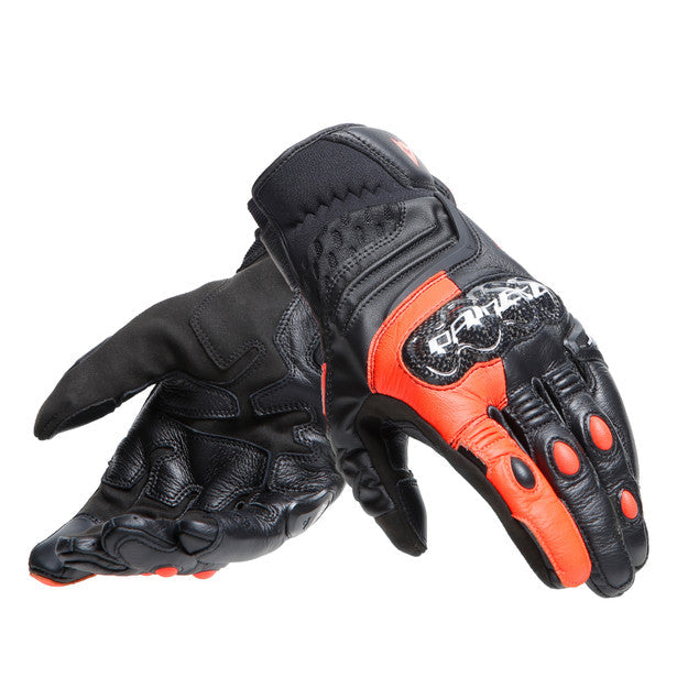 Dainese Carbon 4 Short Leather Gloves Black / Fluo Red