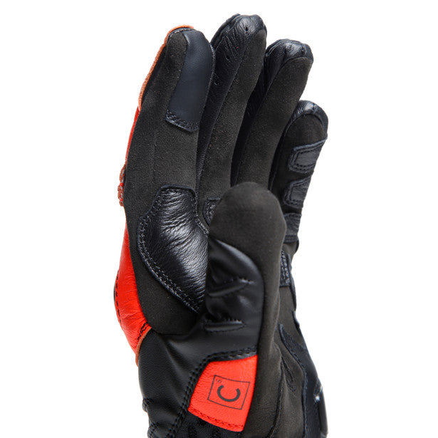 Dainese Carbon 4 Short Leather Gloves Black / Fluo Red