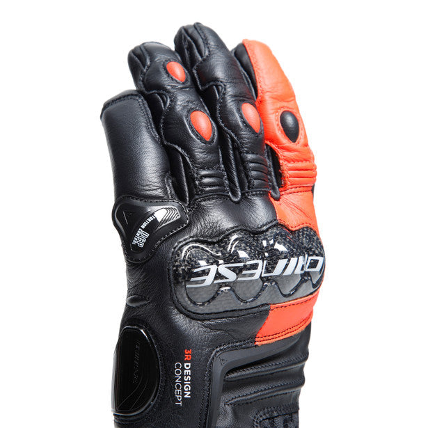 Dainese Carbon 4 Short Leather Gloves Black / Fluo Red