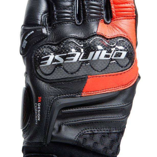 Dainese Carbon 4 Short Leather Gloves Black / Fluo Red