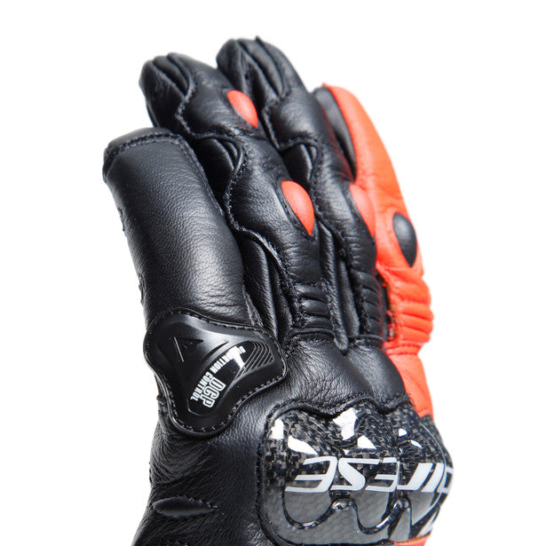 Dainese Carbon 4 Short Leather Gloves Black / Fluo Red