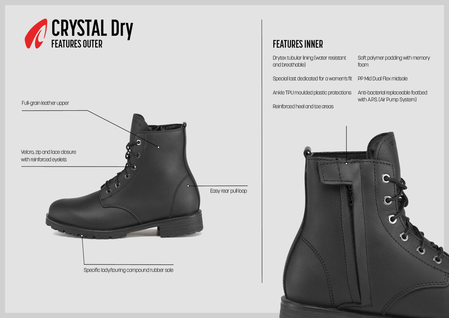 Forma Crystal Dry Ladies Short Boots Black - FREE UK Shipping, FREE 365 Day Returns | Moto Central