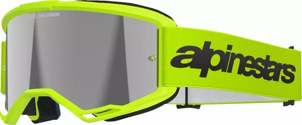 Alpinestars Vision 3 Wordmark Goggles Fluo Yellow / Mirror Silver - FREE UK Shipping, FREE 365 Day Returns | Moto Central