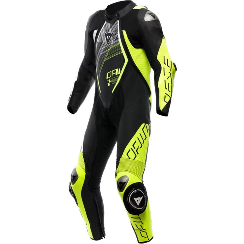 Dainese Audax D-Zip One Piece Perforated Leather Suit Black / Fluo Yellow / White