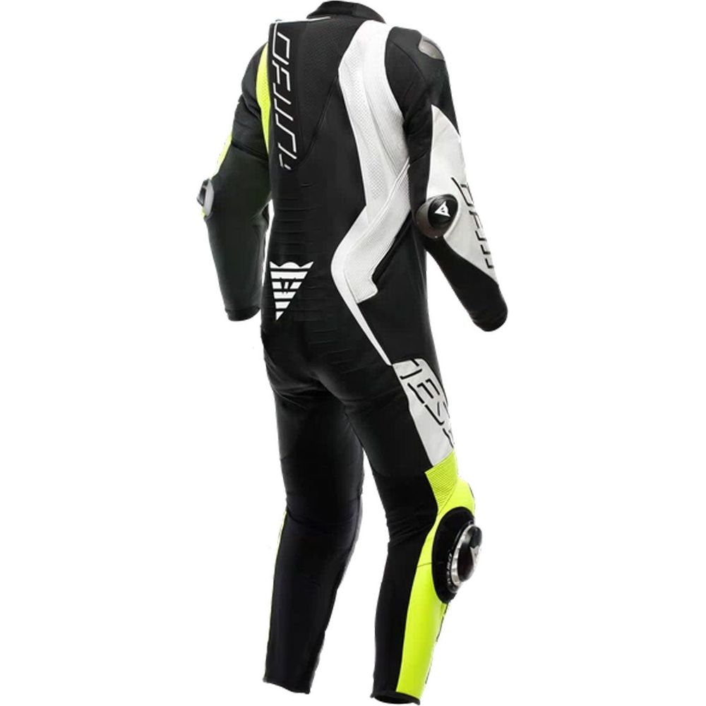 Dainese Audax D-Zip One Piece Perforated Leather Suit Black / Fluo Yellow / White