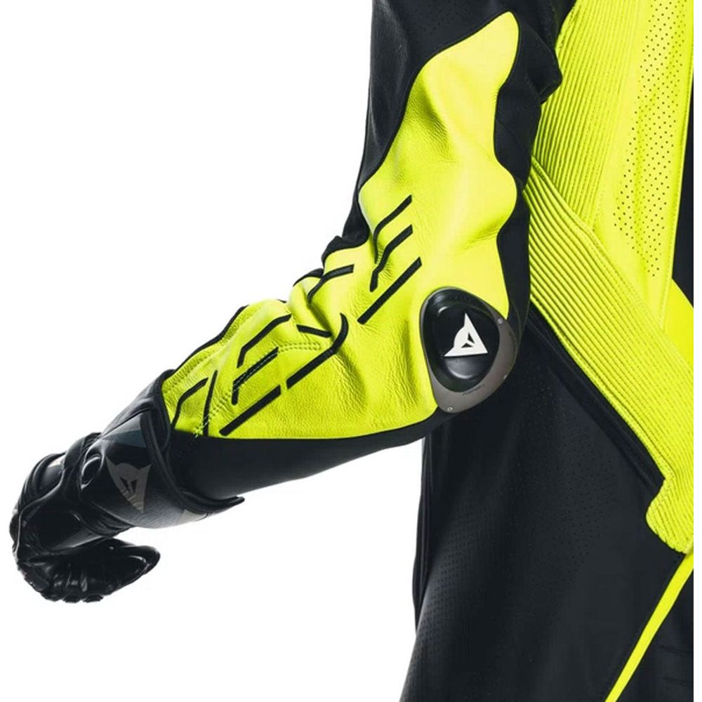 Dainese Audax D-Zip One Piece Perforated Leather Suit Black / Fluo Yellow / White