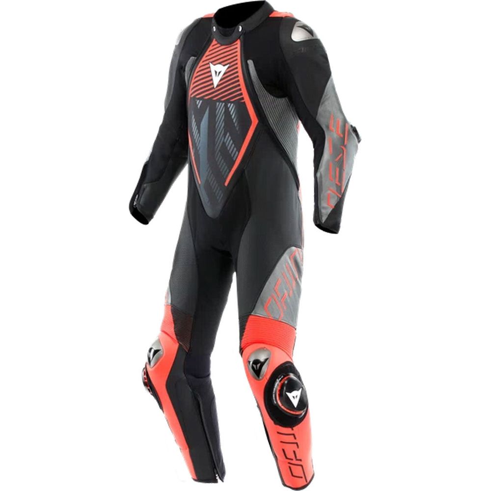 Dainese Audax D-Zip One Piece Perforated Leather Suit Black / Fluo Red / Anthracite