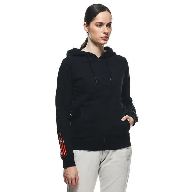 Dainese Logo Ladies Front Zip Casual Hoodie Black - FREE UK Shipping, FREE 365 Day Returns | Moto Central