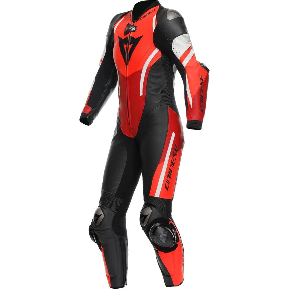 Dainese Misano 3 D-Air Ladies One Piece Perforated Leather Suit Black / Red / Fluo Red