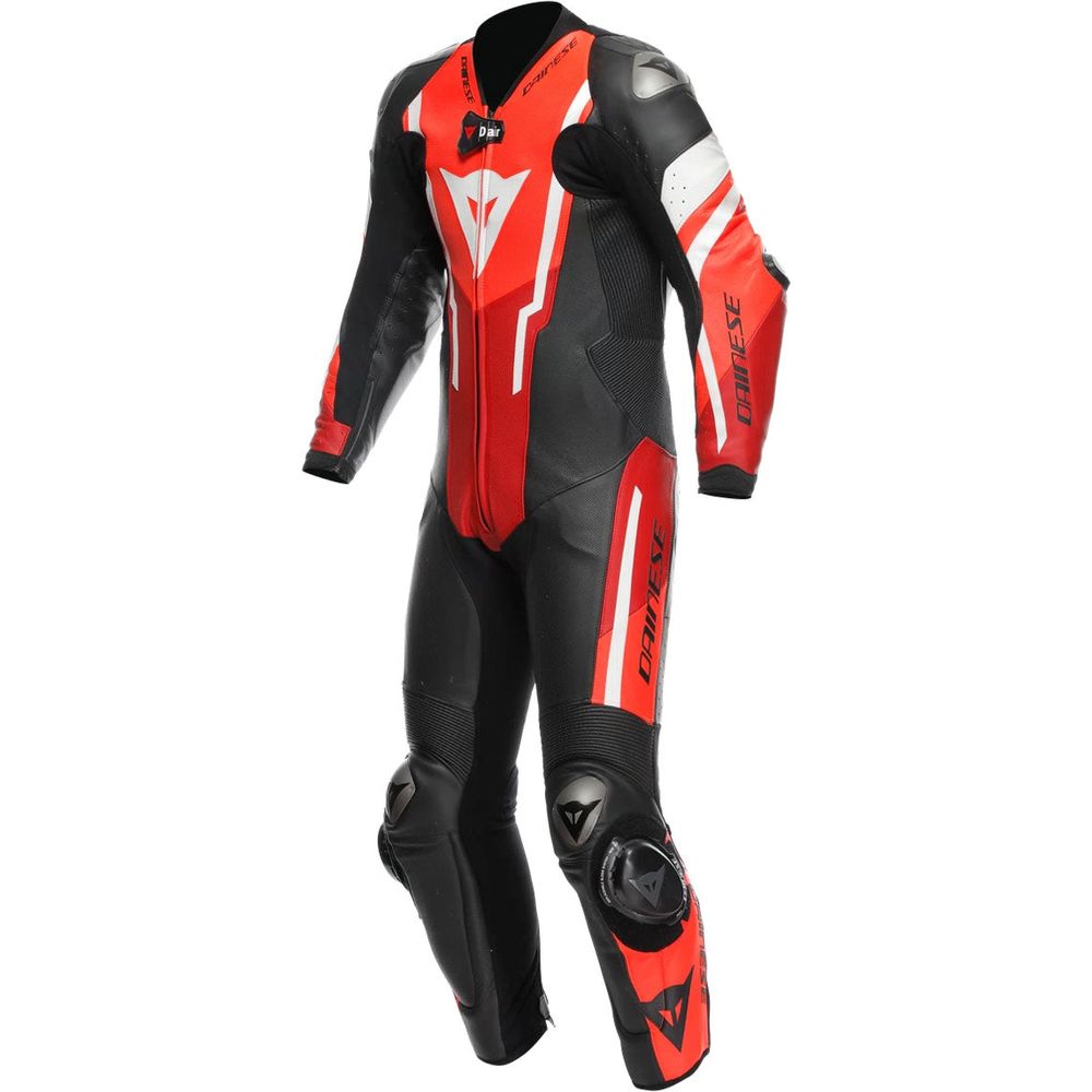 Dainese Misano 3 D-Air One Piece Perforated Leather Suit Black / Red / Fluo Red