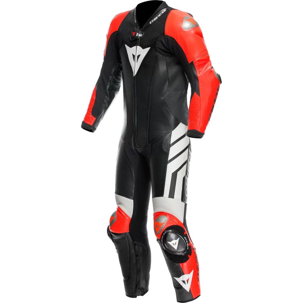 Dainese Mugello 3 D-Air One Piece Perforated Leather Suit Black / Fluo Red / White