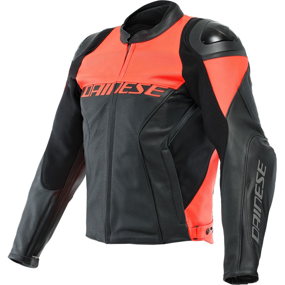 Dainese Racing 4 Perforated Leather Jacket Black / Fluo Red