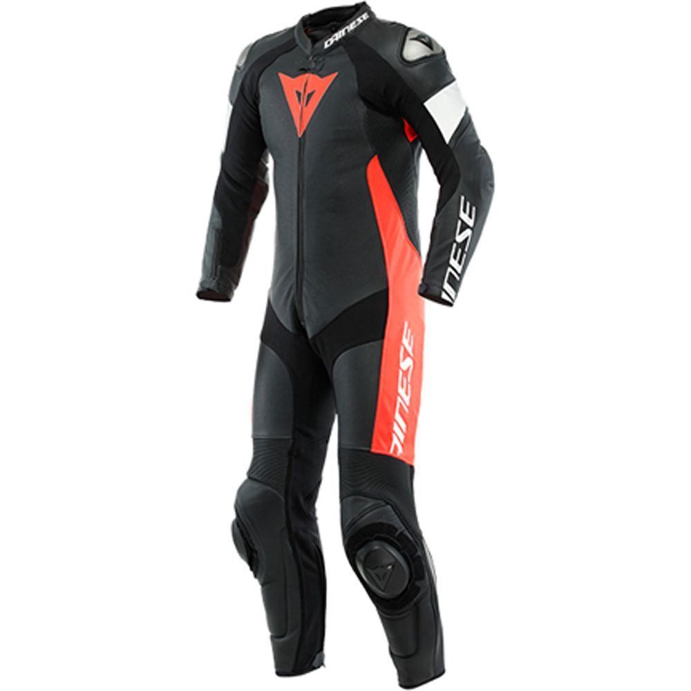 Dainese Tosa One Piece Perforated Leather Suit Black / Fluo Red / White