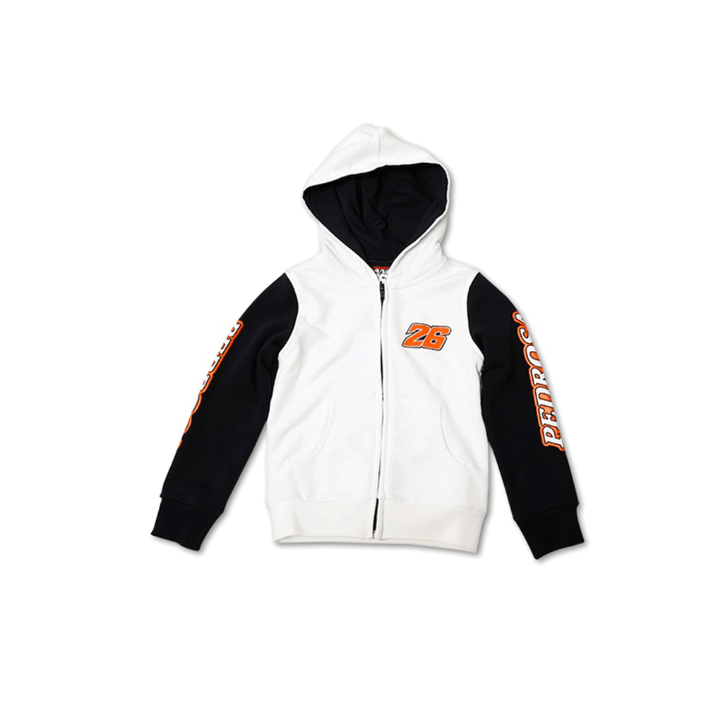 VR46 Pedrosa 26 Kids Zip Fleece Hoodie White  - FREE UK Delivery - Moto Central