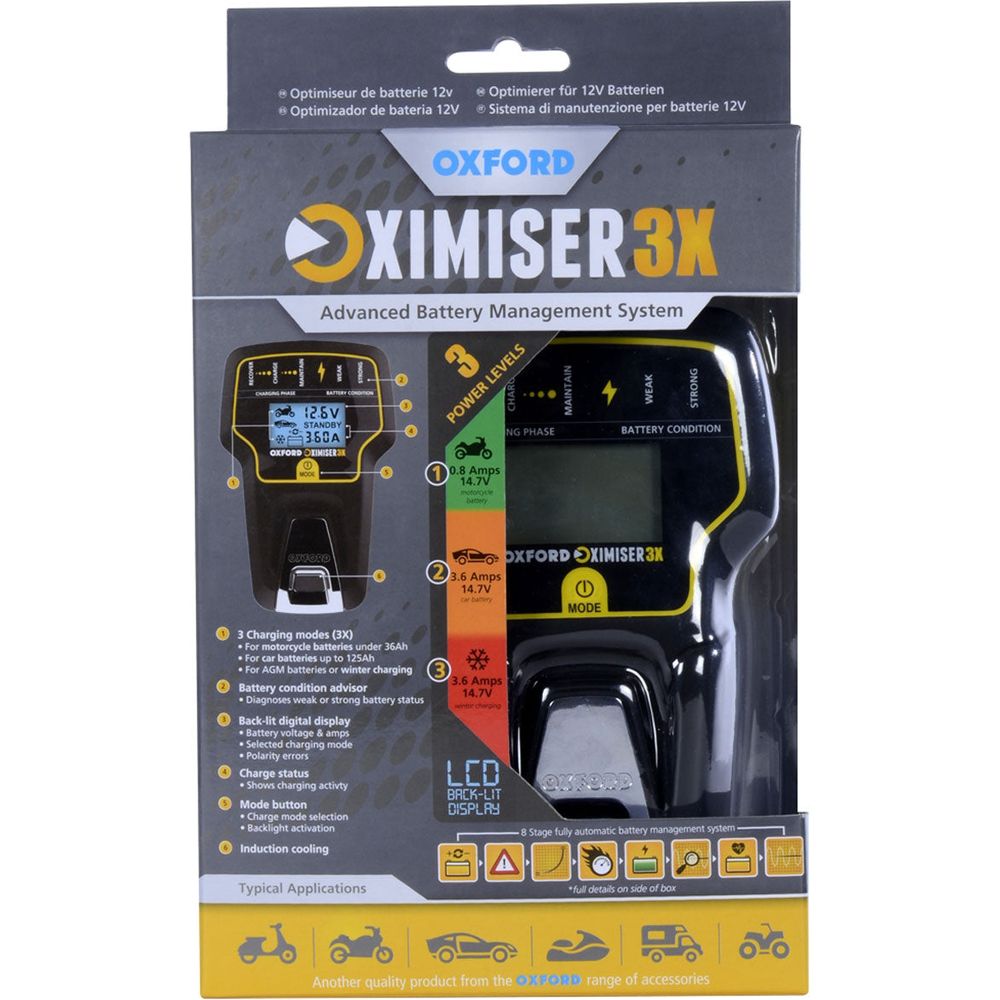 Oxford Oximiser 3X Advanced Battery Management System Black / Yellow - UK Plug - FREE UK Shipping, FREE 365 Day Returns | Moto Central