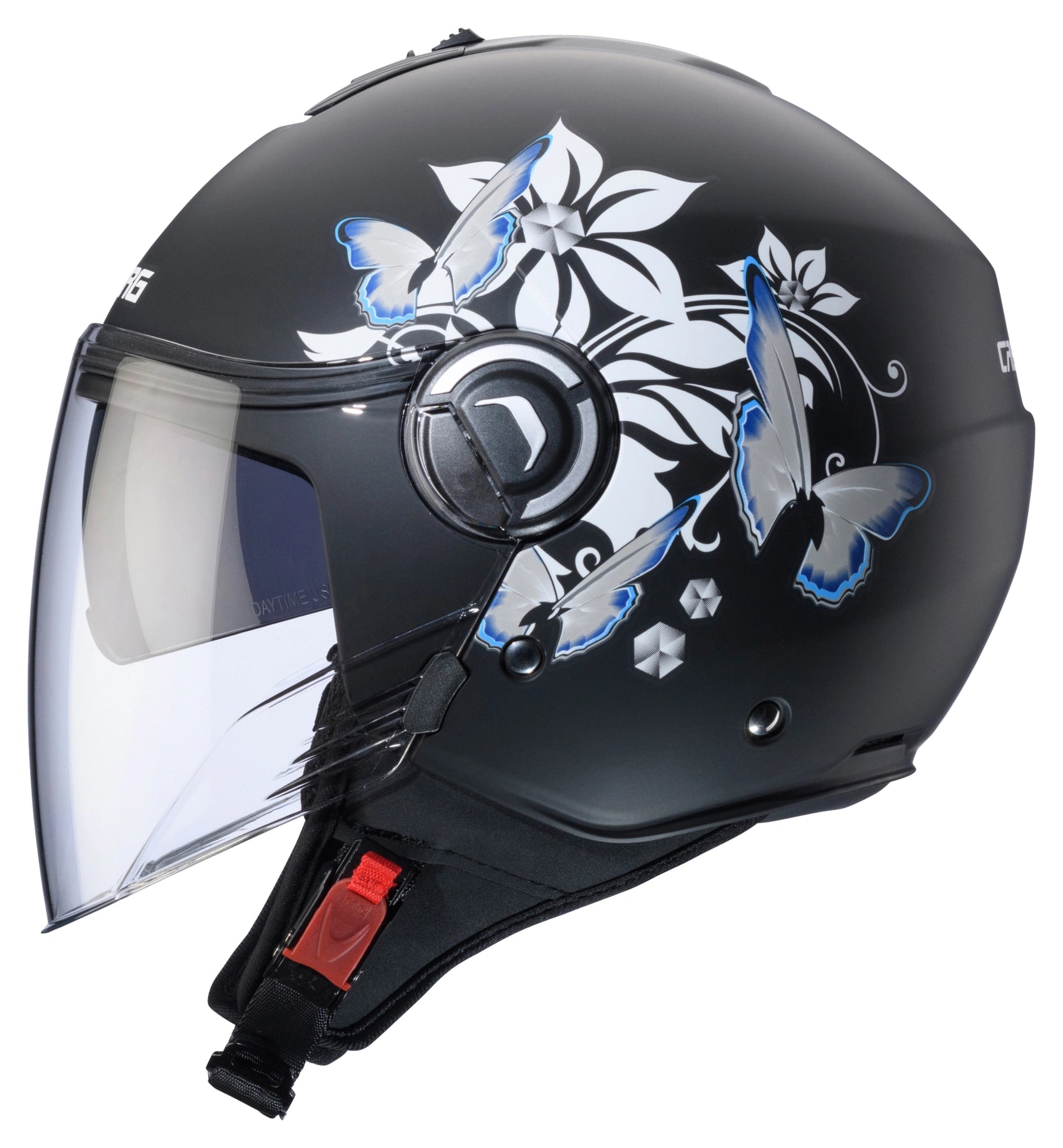 Caberg Riviera V4X Mia Open Face Helmet Matt Black / White / Grey / Light Blue  - FREE UK Shipping, FREE 365 Day Returns | Moto Central