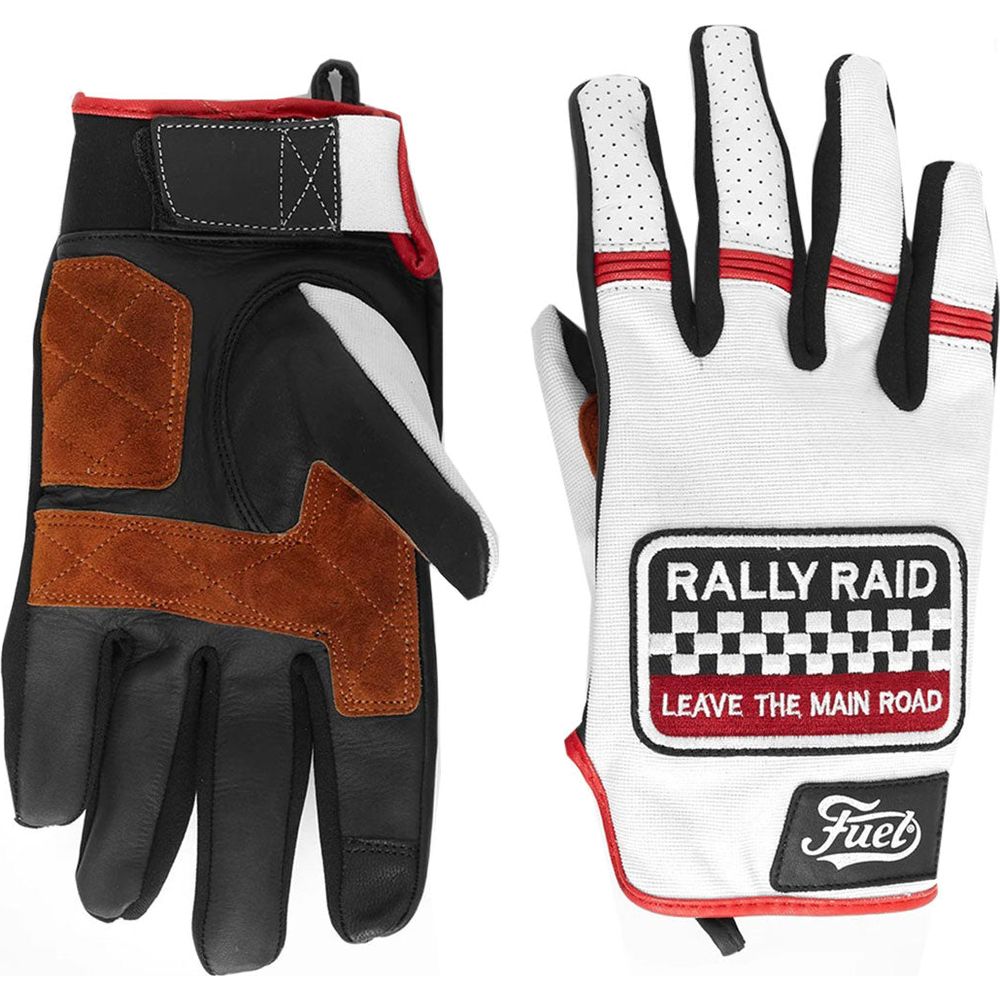 Fuel Rally Raid Patch Leather Gloves White