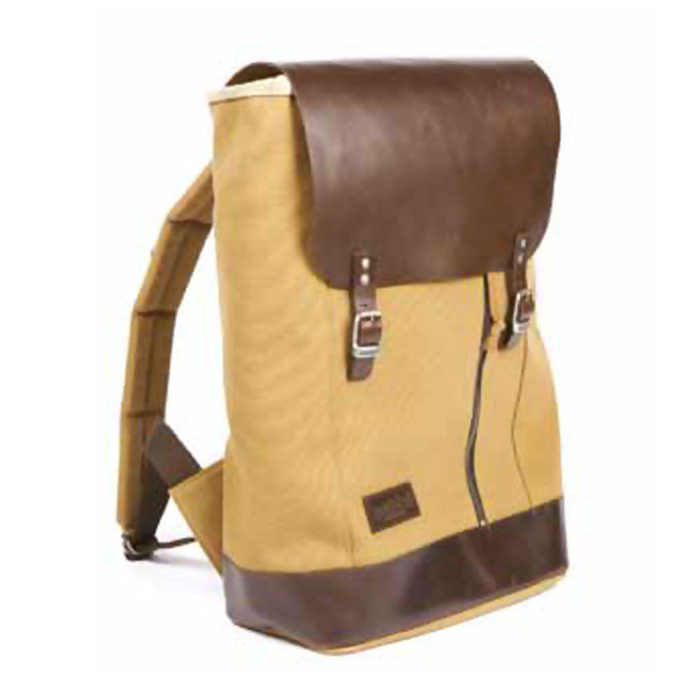 Helstons Canvas Leather Backpack Beige / Brown