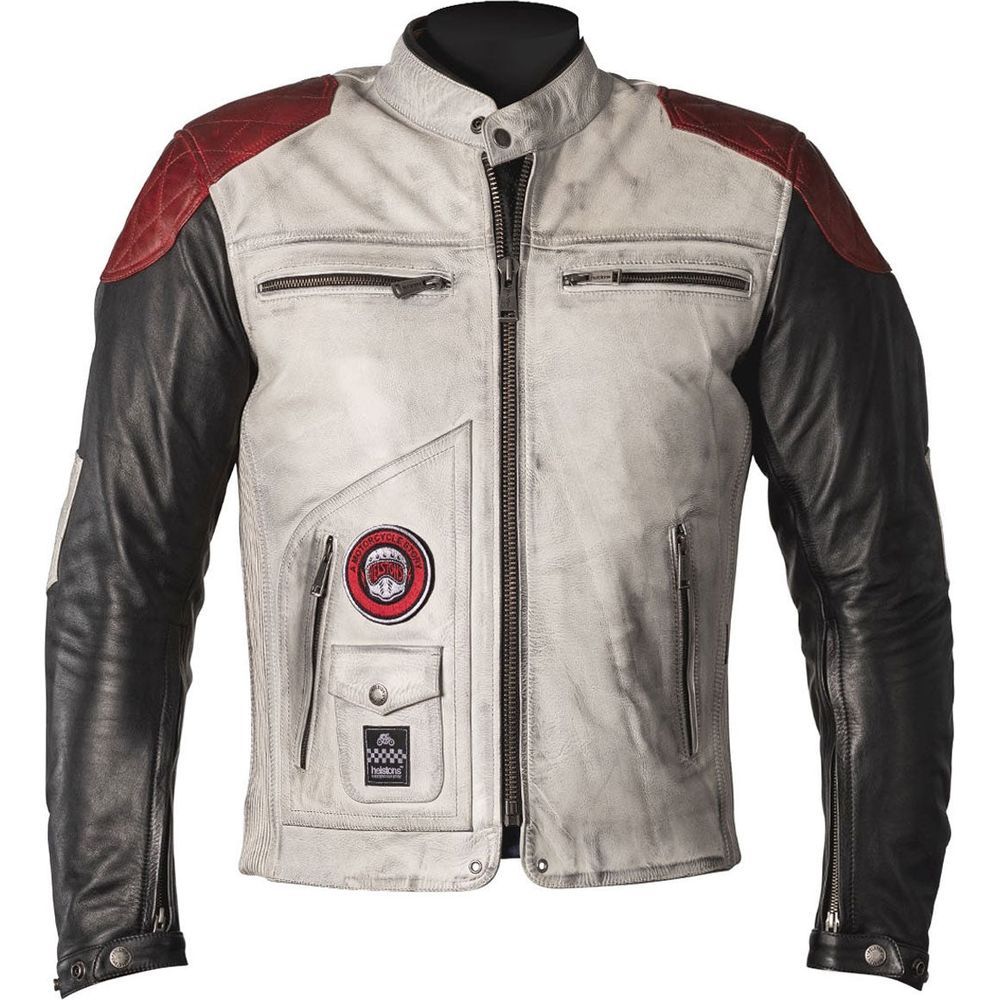 Helstons Tracker Rag Leather Jacket White / Black / Red