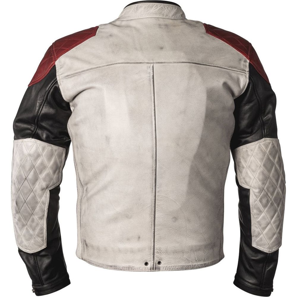 Helstons Tracker Rag Leather Jacket White / Black / Red - FREE UK Shipping, FREE 365 Day Returns | Moto Central