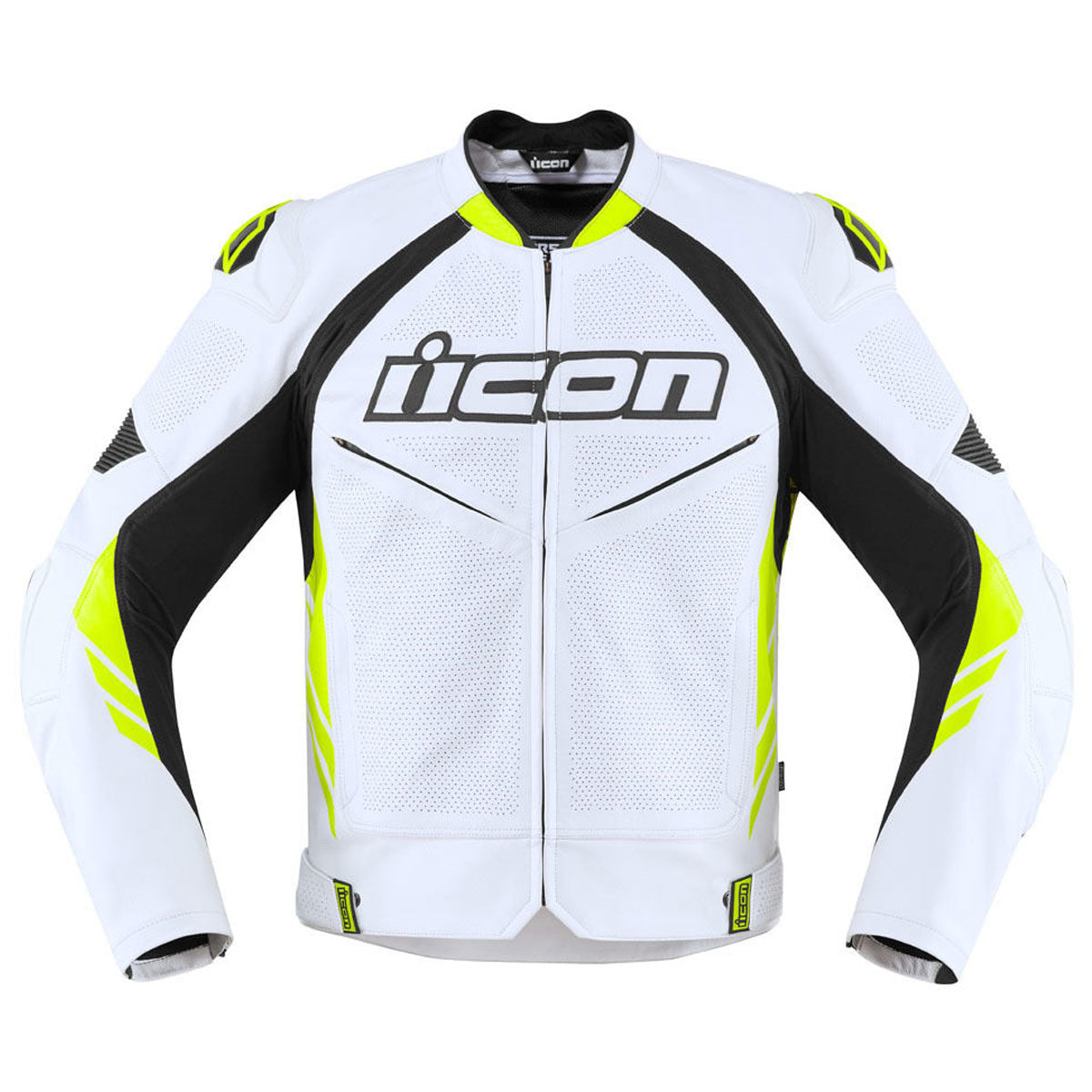 Icon Hypersport 2 Prime Leather Jacket White / Hi-Viz Yellow